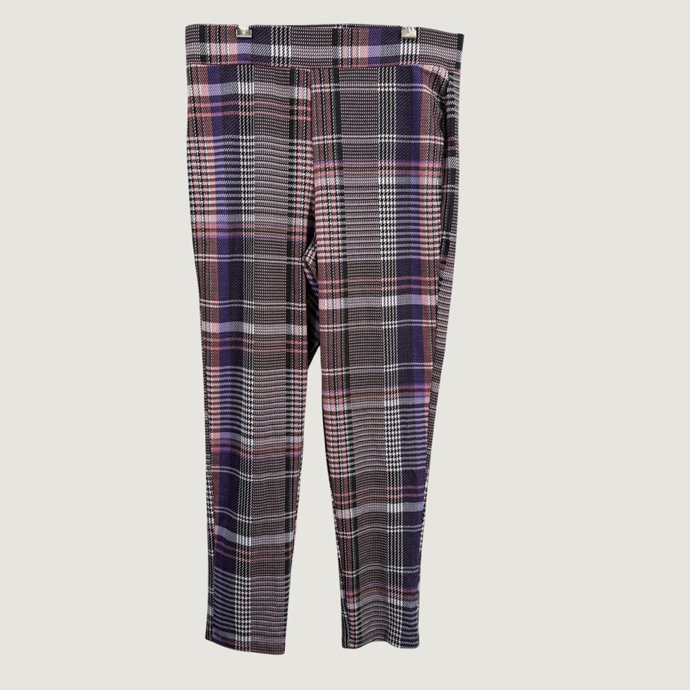 Ashley Stewart Pants Size 14/16 Purple Plaid Stretch Knit Pull On New